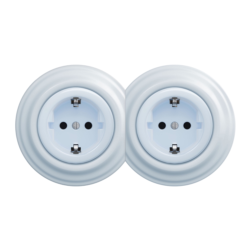 Kliklap - Doppelte Retro-Steckdose für den Haushalt mit Rahmen SCHUKO 230 V, blau