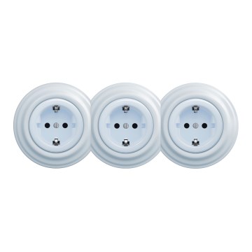 Kliklap - Dreifach-Retro-Steckdose für Zuhause mit Rahmen SCHUKO 230 V, blau
