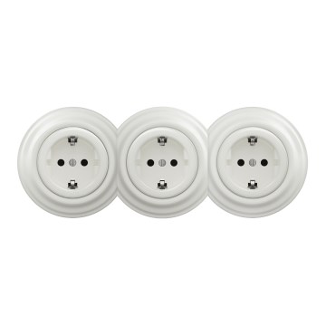 Kliklap - Dreifach‑Retro‑Steckdose für den Haushalt mit SCHUKO‑Rahmen 230V weiß