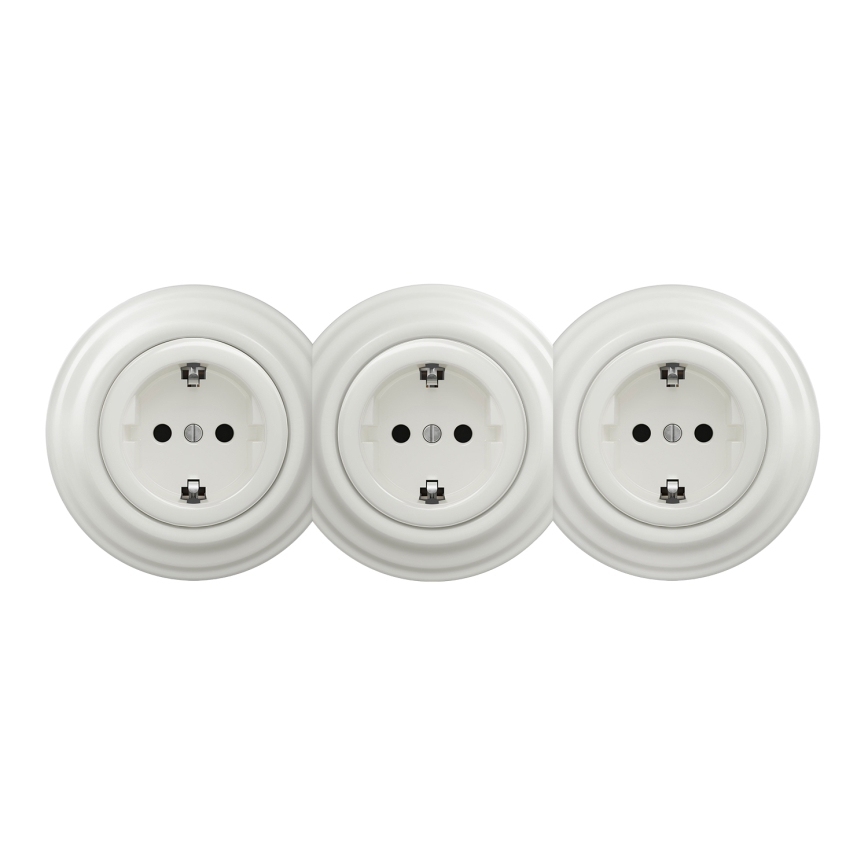 Kliklap - Dreifach‑Retro‑Steckdose für den Haushalt mit SCHUKO‑Rahmen 230V weiß