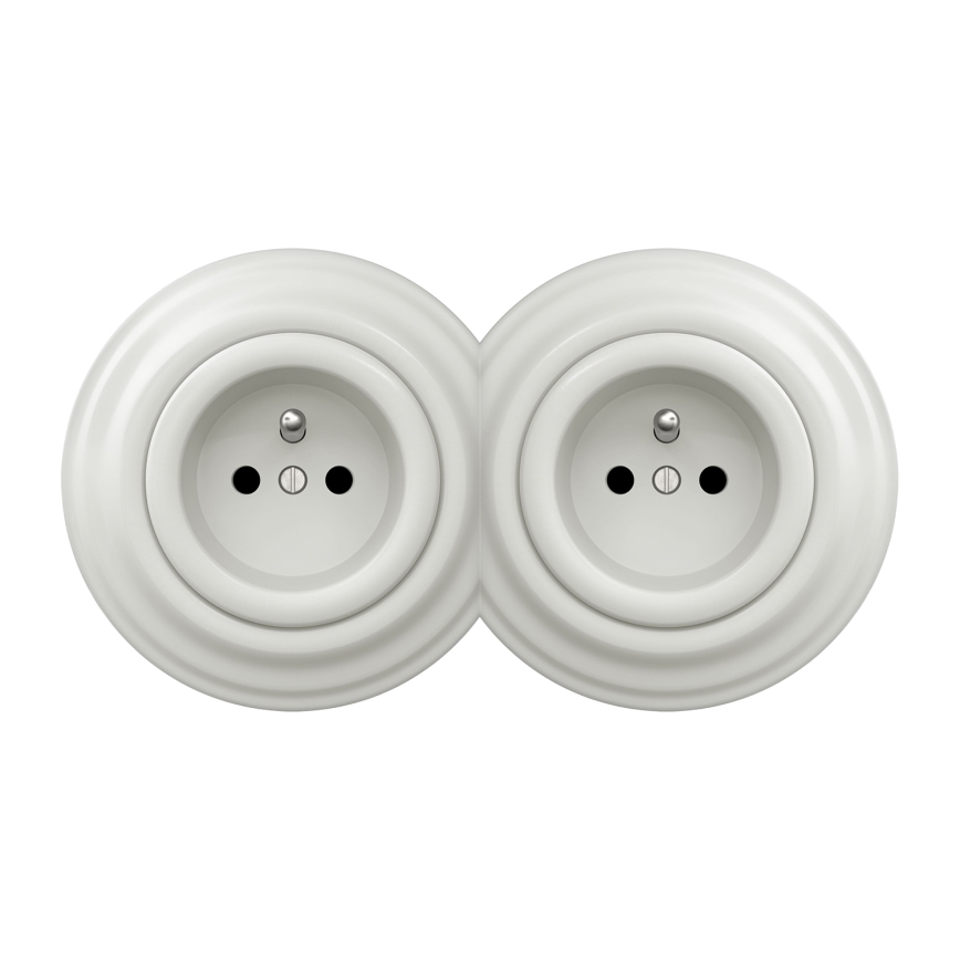 Kliklap - Retro-Doppelsteckdose mit Rahmen, 230 V, weiß