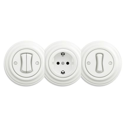 Kliklap - Retro Steckdose ohne Rahmen SCHUKO 230V/16A weiß