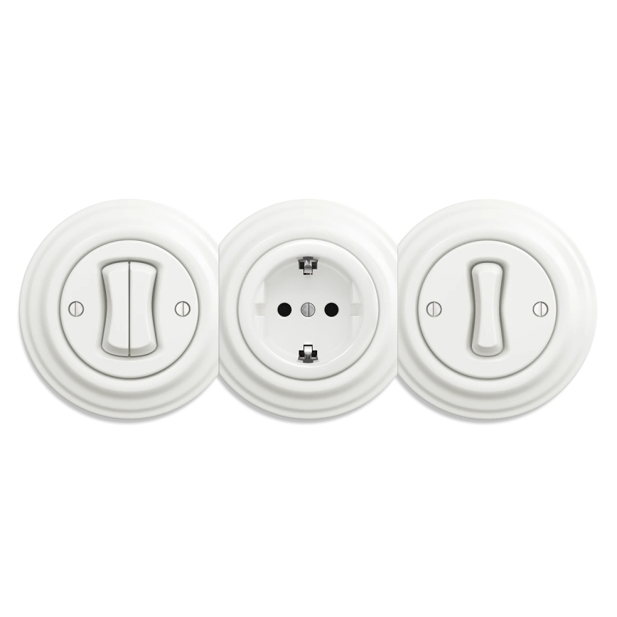Kliklap - Retro Steckdose ohne Rahmen SCHUKO 230V/16A weiß