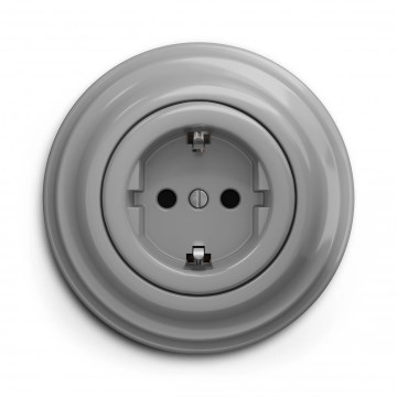 Kliklap - Retro-Schuko-Steckdose mit Rahmen 230 V/16 A, grau
