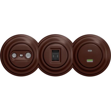 Kliklap - Vintage-Antennendose TV+R (Anschlussdose) ohne Rahmen braun