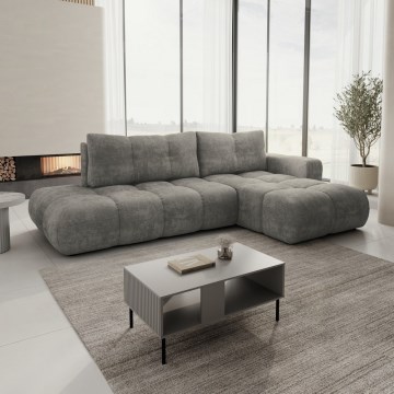 Komfortables ausziehbares gepolstertes Ecksofa ALMADA in L‑Form mit Stauraum, rechts, grau