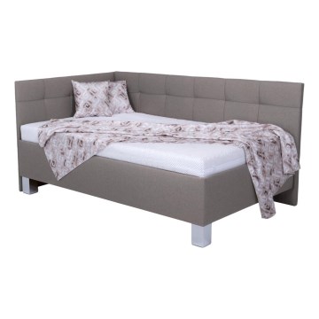 Komfortables, gepolstertes Bett MARIA PETITE 120x200 cm mit Matratze und großzügigem Stauraum, taupe