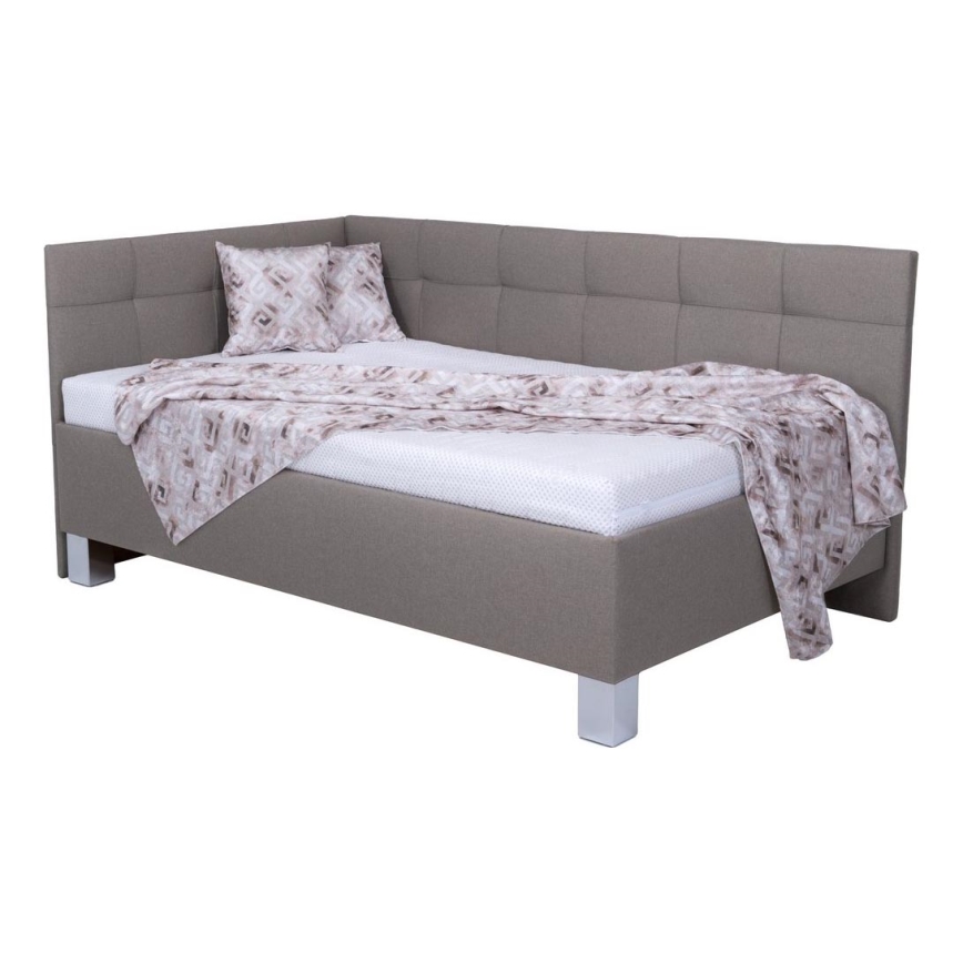 Komfortables, gepolstertes Bett MARIA PETITE 120x200 cm mit Matratze und großzügigem Stauraum, taupe