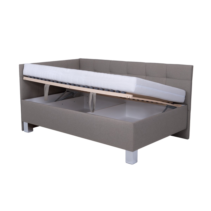 Komfortables, gepolstertes Bett MARIA PETITE 120x200 cm mit Matratze und großzügigem Stauraum, taupe