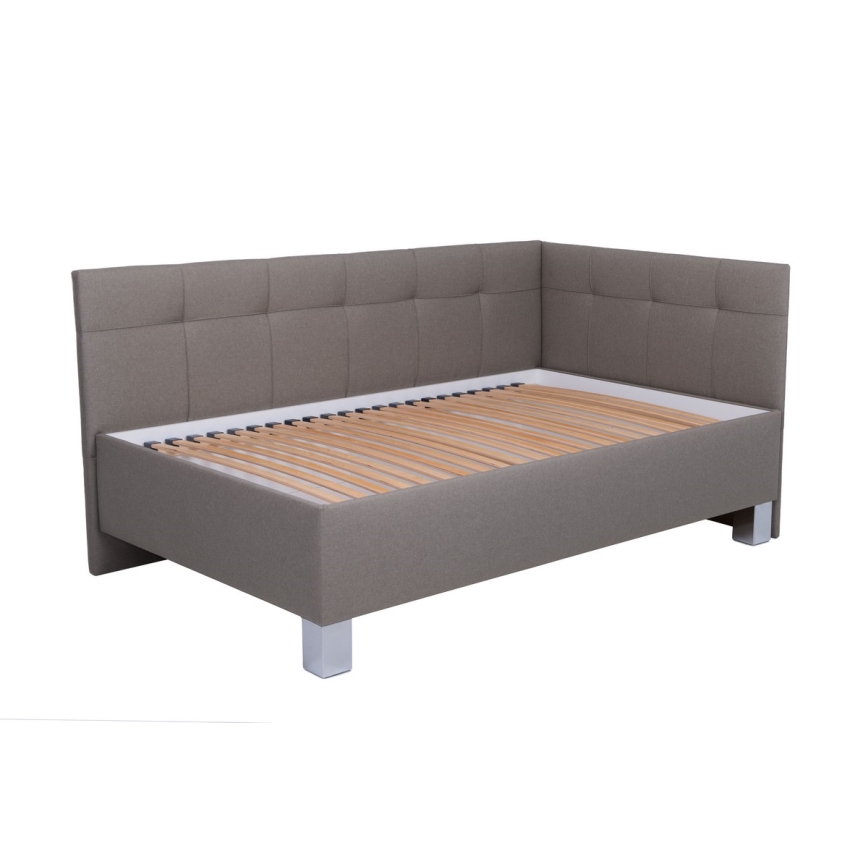 Komfortables, gepolstertes Bett MARIA PETITE 120x200 cm mit Matratze und großzügigem Stauraum, taupe