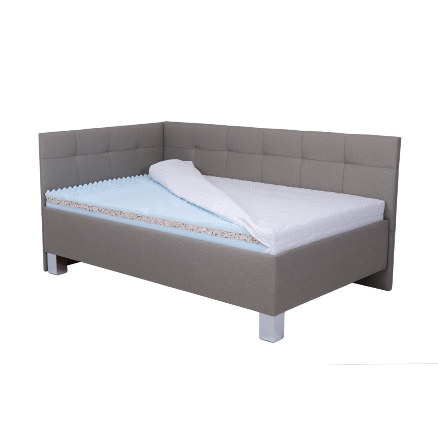 Komfortables, gepolstertes Bett MARIA PETITE 120x200 cm mit Matratze und großzügigem Stauraum, taupe