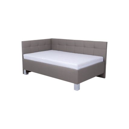 Komfortables, gepolstertes Bett MARIA PETITE 120x200 cm mit Matratze und großzügigem Stauraum, taupe