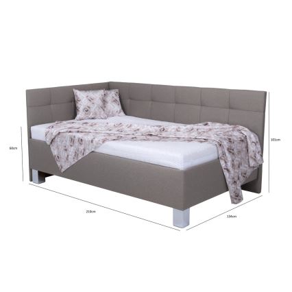 Komfortables, gepolstertes Bett MARIA PETITE 120x200 cm mit Matratze und großzügigem Stauraum, taupe