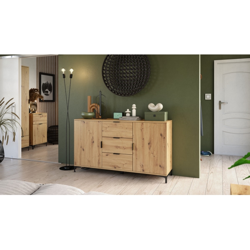 Kommode mit Schubladen und kleiner Tür LORA Eiche Artisan