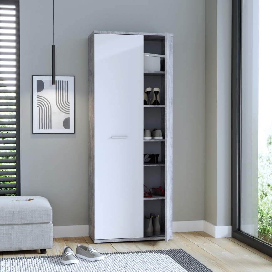 Kommode/Schuhschrank SIMO weiß/grau Betonoptik