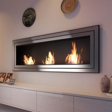 Kratki - Eingebauter BIO-Kamin 65x180 cm 3x2,5 kW glänzender Chrom