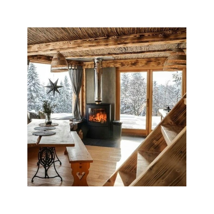 Kratki - Stahlkaminofen mit automatischem Türverschluss 10 kW 150 mm schwarz