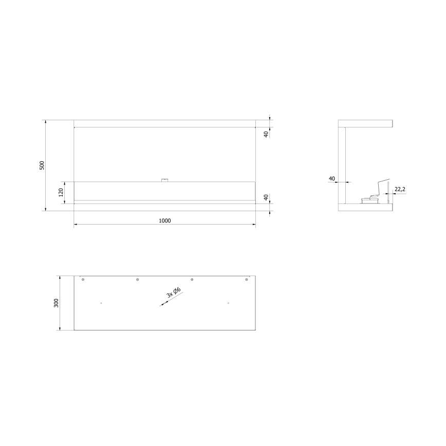 Kratki - Bio-Einbaukamin 50x100 cm 3,5kW schwarz