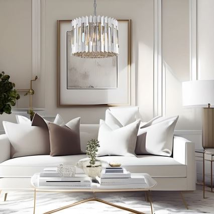 Kristall-Kronleuchter an Kette RITZ 7xE14/40W/230V glänzendes Chrom