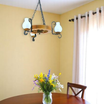 Kronleuchter an Kette ROATA 3xE14/40W/230V Buche
