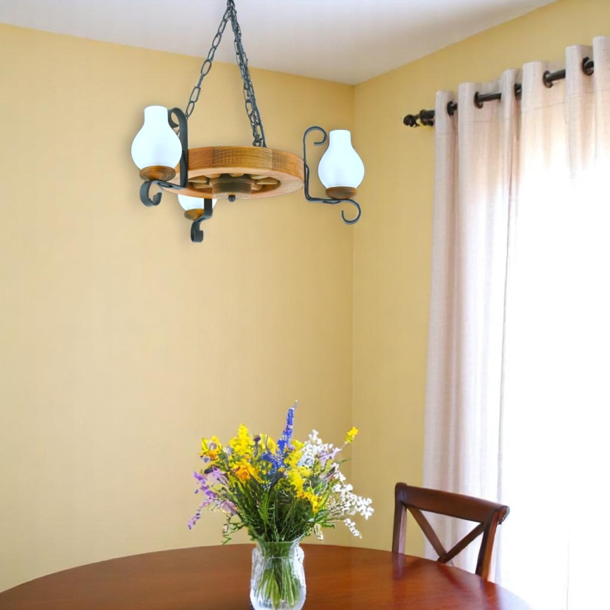 Kronleuchter an Kette ROATA 3xE14/40W/230V Buche