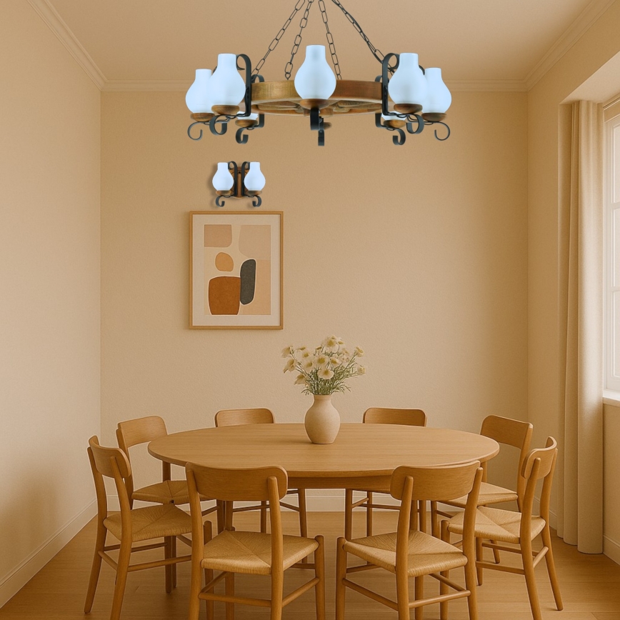 Kronleuchter an Kette ROATA 8xE14/40W/230V d 70 cm Buche
