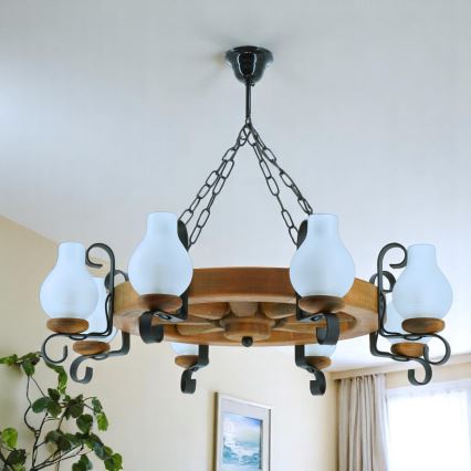 Kronleuchter an Kette ROATA 8xE14/40W/230V d 70 cm Buche