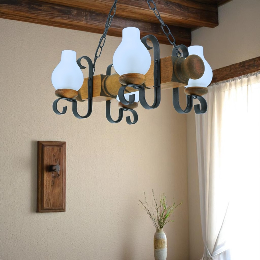 Kronleuchter an Kette RUSTIC 4xE14/40W/230V Buche
