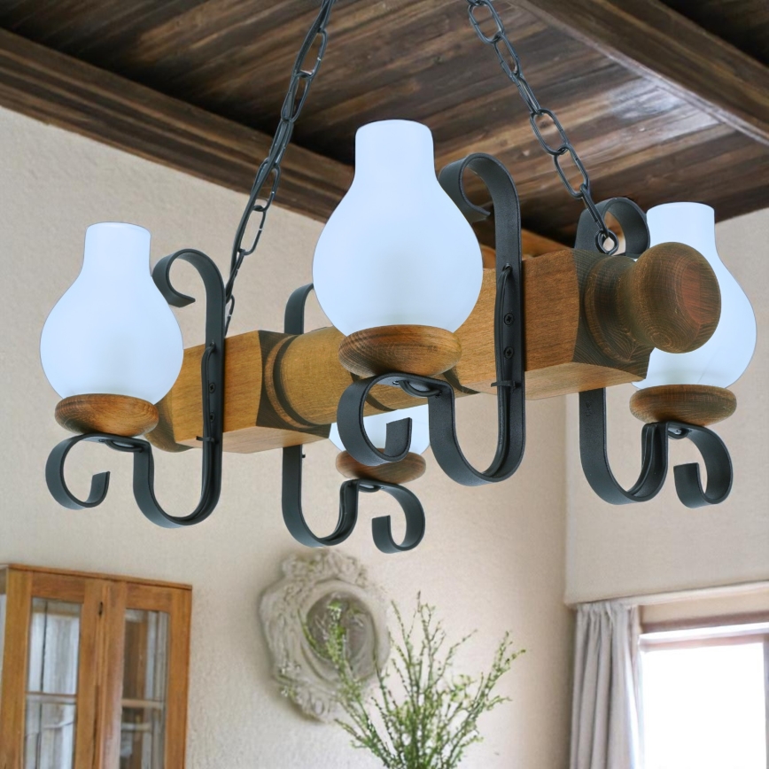 Kronleuchter an Kette RUSTIC 4xE14/40W/230V Buche
