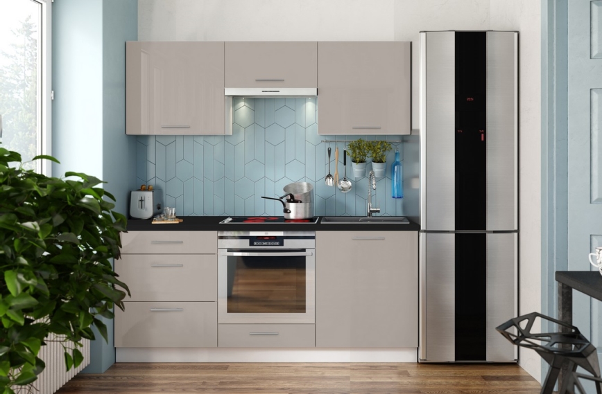 Küche CELESTE 180 cm glänzendes taupe