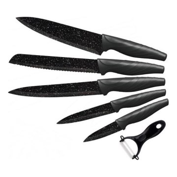 Küchenmesser-Set 5 Stk. + Schäler Marmor/schwarz