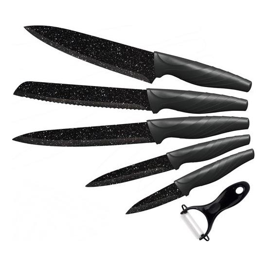 Küchenmesser-Set 5 Stk. + Schäler Marmor/schwarz