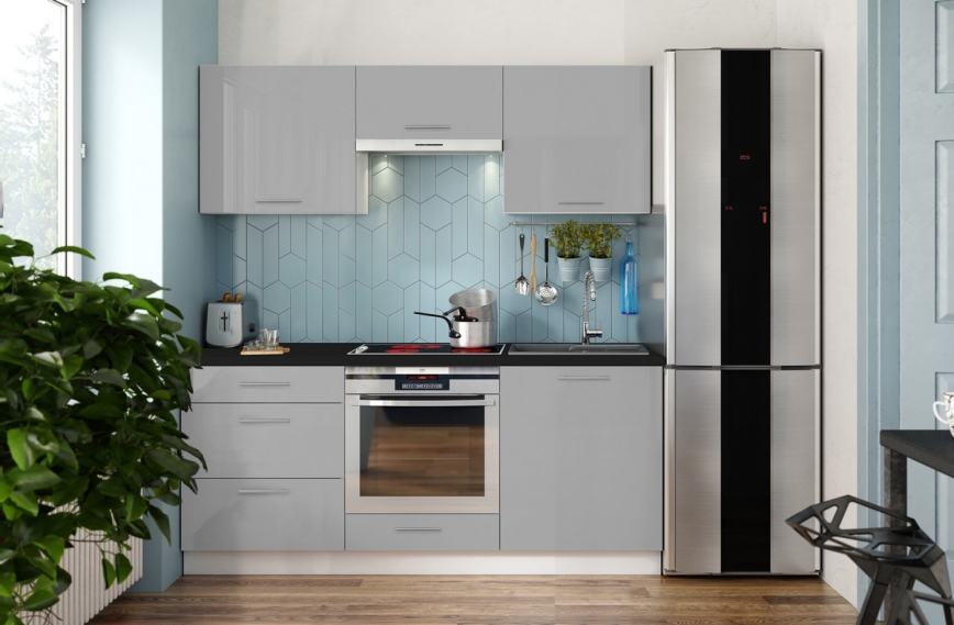 Küchenzeile CELESTE 180 cm glänzend grau