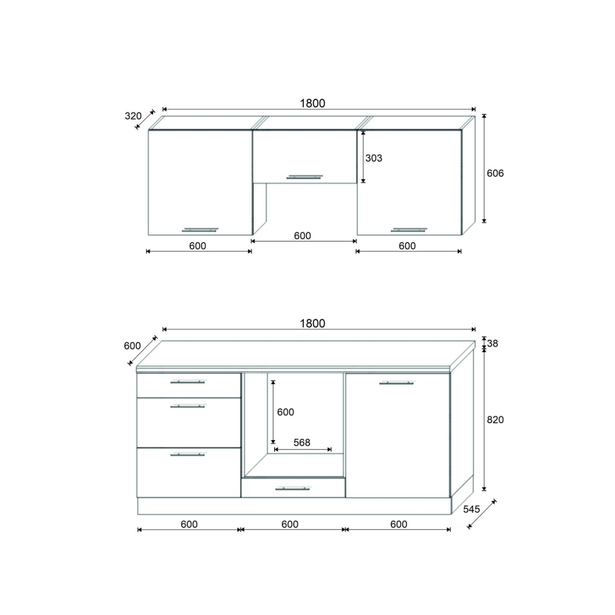 Küchenzeile CELESTE 180 cm Hochglanzweiß