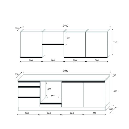 Küchenzeile MARINA 240 cm, Eiche Craft