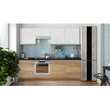 Küchenzeile MARINA 240 cm Eichenholz craft/glänzend weiß