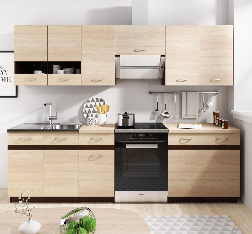 Küchenzeile VALERIA 240 cm braun/Sonoma-Eiche