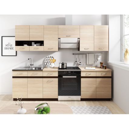 Küchenzeile VALERIA 240 cm braun/Sonoma-Eiche