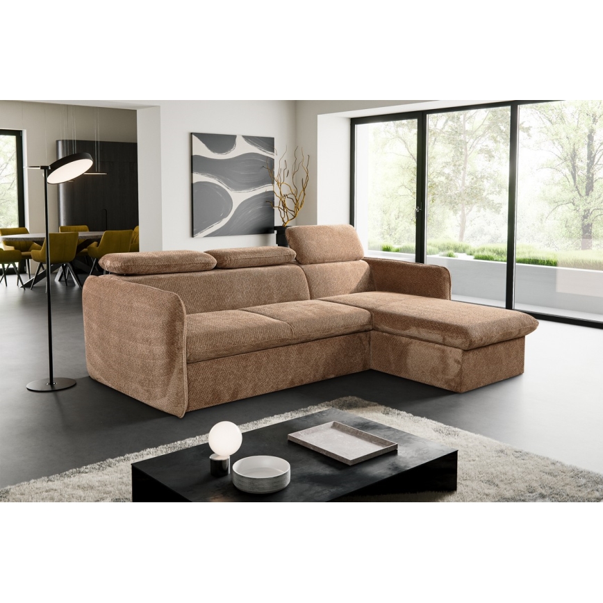 L-förmige, klappbare Eck-Sitzgruppe mit Stauraum BEJA beige rechts