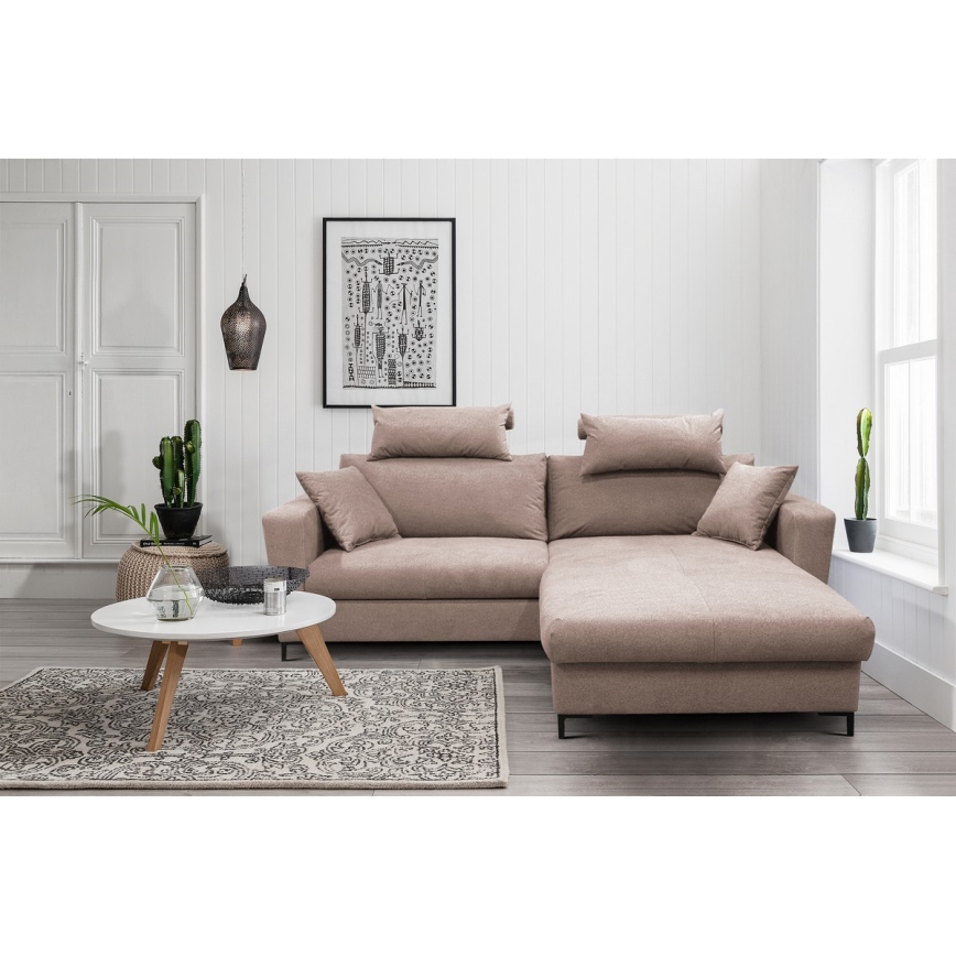 L-förmiges Klapp-Ecksofa mit Stauraum HORTA rechts rosa