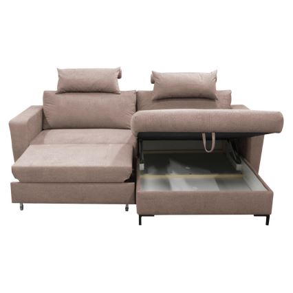 L-förmiges Klapp-Ecksofa mit Stauraum HORTA rechts rosa