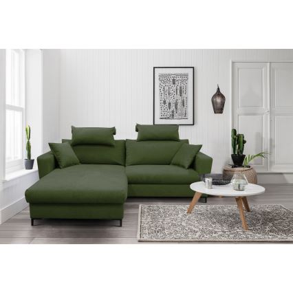 L-förmiges, klappbares Eck-Polstersofa HORTA links grün