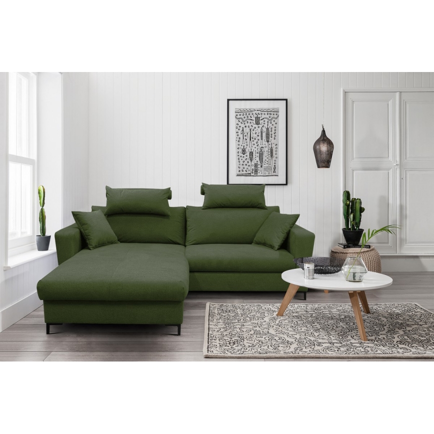 L-förmiges, klappbares Eck-Polstersofa HORTA links grün
