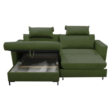 L-förmiges, klappbares Eck-Polstersofa HORTA links grün