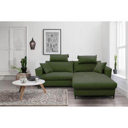 L-förmiges, klappbares Eck-Polstersofa HORTA rechts grün