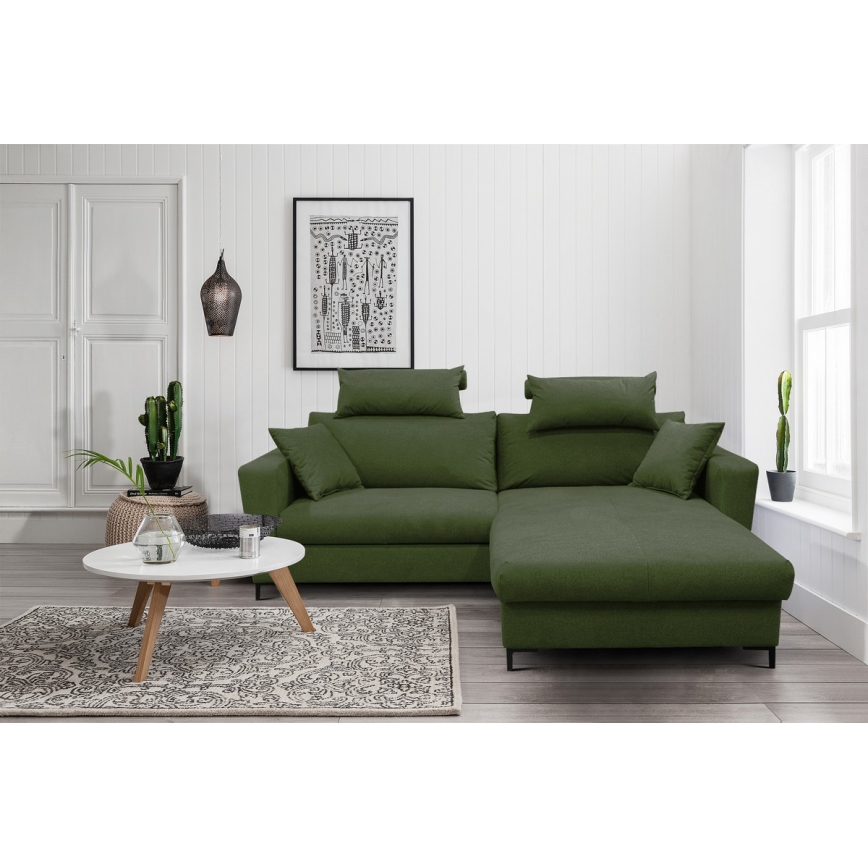 L-förmiges, klappbares Eck-Polstersofa HORTA rechts grün
