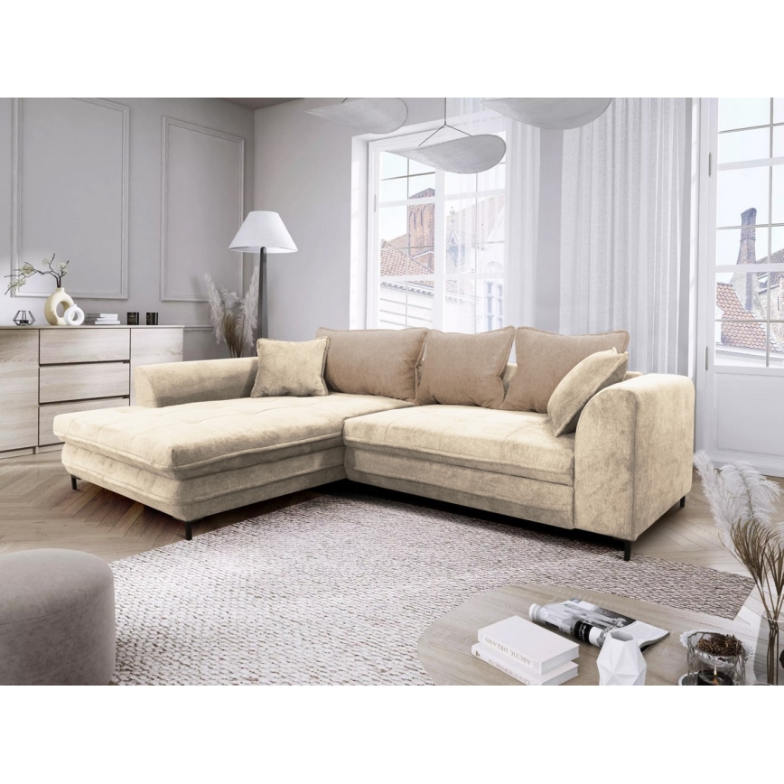 L-förmiges, klappbares Eck-Polstersofa LAGOA links beige/braun