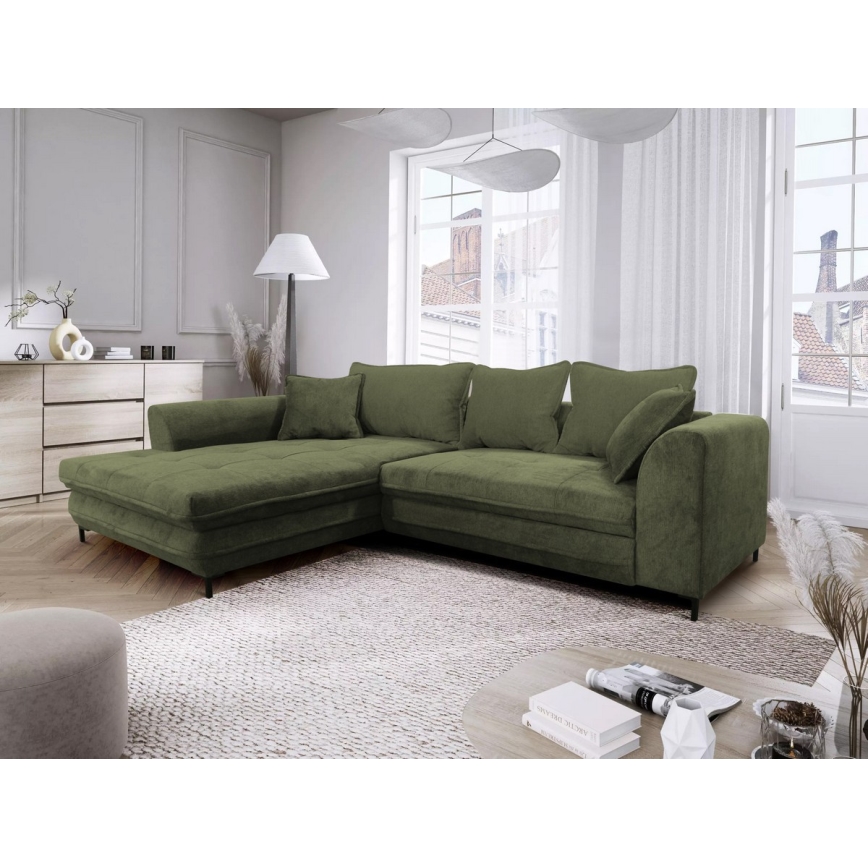 L-förmiges, klappbares Eck-Polstersofa LAGOA links grün