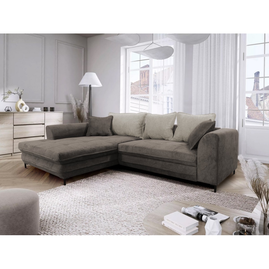L-förmiges, klappbares Eck-Polstersofa LAGOA links taupe/grau