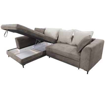 L-förmiges, klappbares Eck-Polstersofa LAGOA links taupe/grau